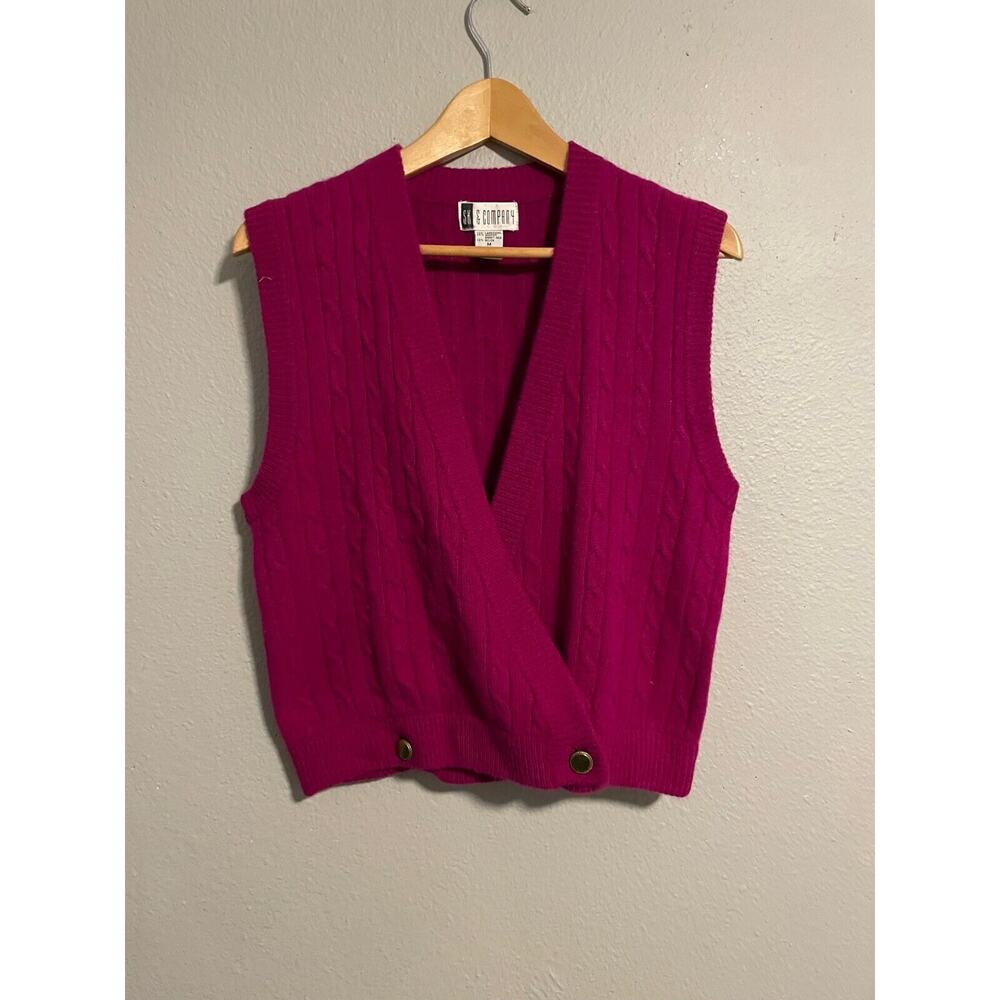 Vintage SK & Company Womens Sweater Vest Medium Fuschia Lambswool Angora Blend